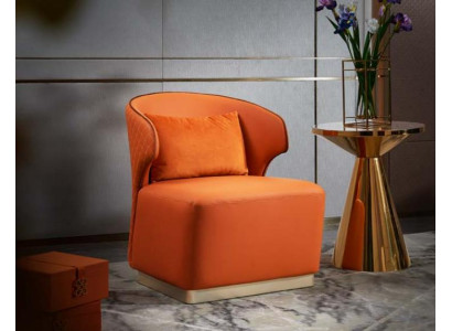 Poltrona arancione in pelle di lusso per soggiorno nuova, design moderno creativo.