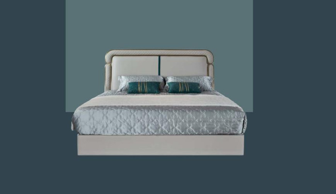 Letto Camera da letto Beige Letto matrimoniale Letto in pelle Design moderno Mobili in legno