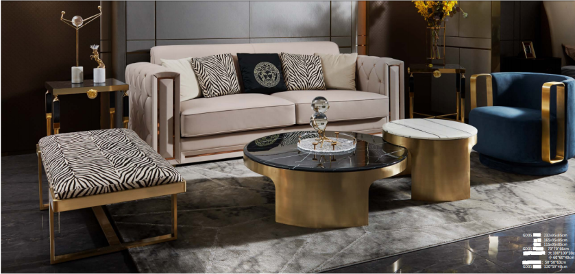 Poltrona blu in tessuto di lusso per soggiorno, nuova, creativa, dal design moderno.