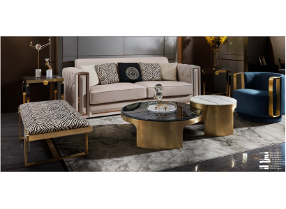 Poltrona blu in tessuto di lusso per soggiorno, nuova, creativa, dal design moderno.