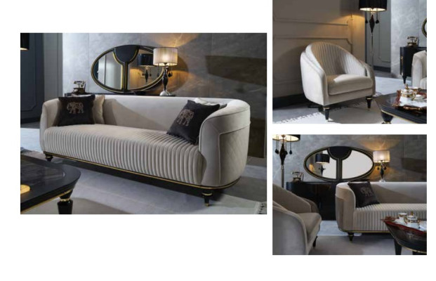 Sofà 3 posti + 1 tavolino in tessuto design moderno set di mobili 3 pezzi nuovo