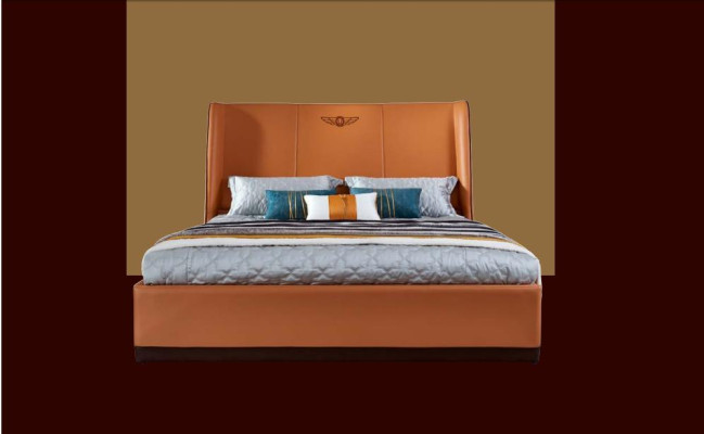 Letto 2 x Comodino Camera da letto Arancione Creativo Moderno Mobili Legno Lussuoso Letti