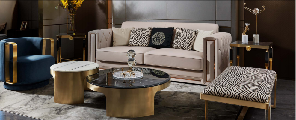 Poltrona blu in tessuto di lusso per soggiorno, nuova, creativa, dal design moderno.