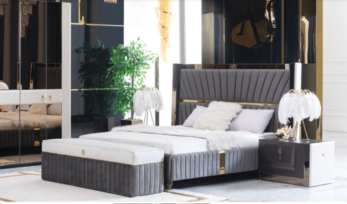 Camera da letto Set completo Letto Comodino Sgabello 5 pezzi Design Mobili in legno Set nuovo