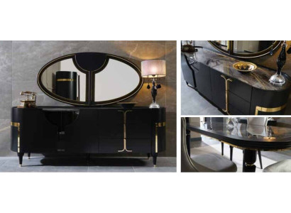 Set da tavolo Tavolo da pranzo 4 sedie Stile di lusso Mobili Gruppo di sedie Comò 8 pezzi