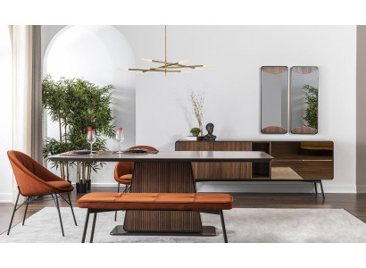 Gruppo tavolo da pranzo sala da pranzo Tavolo Sedie Madia Set 10 pezzi Legno Marrone Nuovo
