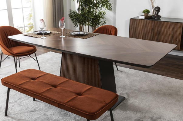Gruppo tavolo da pranzo sala da pranzo Tavolo Sedie Madia Set 10 pezzi Legno Marrone Nuovo