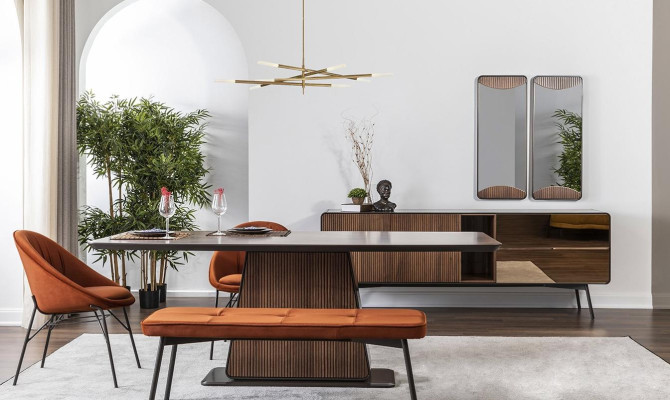 Gruppo da pranzo Sala da pranzo Tavolo da pranzo Tavolo Sedie Set 7 pezzi Legno Marrone Nuovo