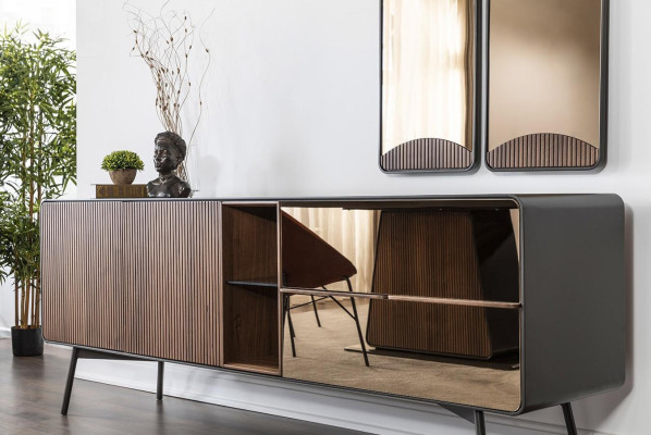 Mobile bar credenza credenza specchio legno moderno marrone set assortito