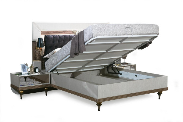 Set camera da letto con letto 2 comodini Armadio Tessuto Moderno 4 pezzi.