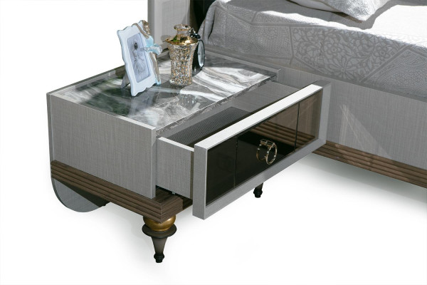 Set camera da letto con letto 2 comodini Armadio Tessuto Moderno 4 pezzi.