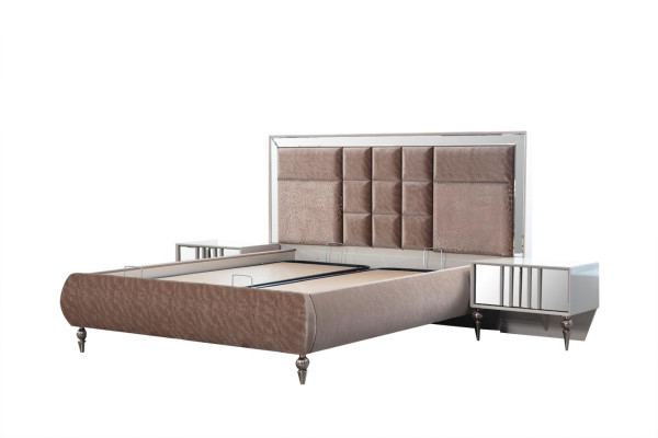 Set da camera da letto di lusso esclusivo con comodino marrone pregiato.