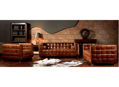 Classico divano in pelle autentica set di divani imbottiti divano composto da 3 pezzi nuovo