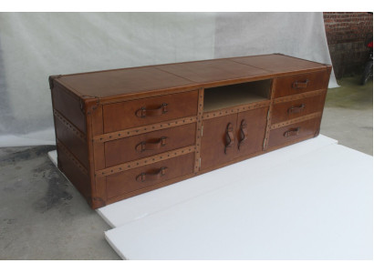 Comò d'epoca Sideboard in pelle TV Lowboard Baule Stile Old Look Tavolino Koffer Tisch