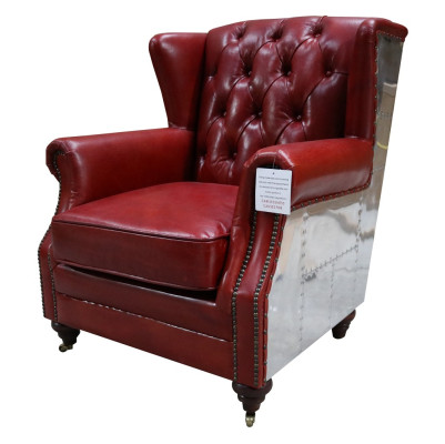 Poltrona vintage Chesterfield in vera pelle per TV in pelle earmchair nuovo.