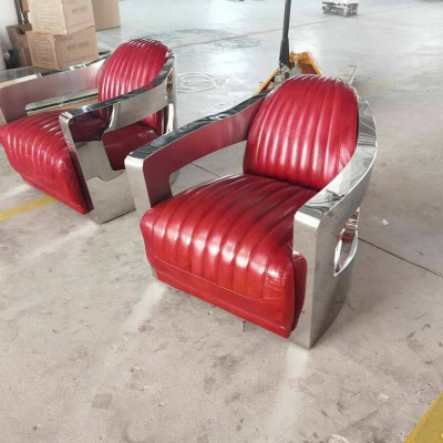 Aereo Sedia in Pelle Vintage Rossa Vera Pelle Stile Retrò Poltrona Design Club