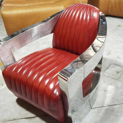 Aereo Sedia in Pelle Vintage Rossa Vera Pelle Stile Retrò Poltrona Design Club