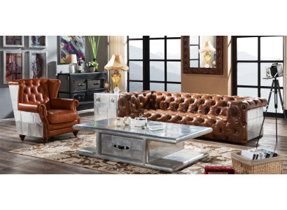 Poltrona in vera pelle stile vintage color tabacco, poltrona con schienale alto, poltrona da televisore.