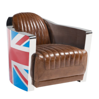 Union Jack Aviator Retro Poltrona Club in pelle marrone vintage.