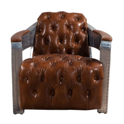 Poltrona Aviatore Chesterfield Shabby Vintage Sedia in Pelle Club Lounge di Design