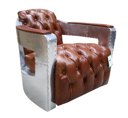 Chesterfield poltrona Bottone Chiuso Sedersi Shabby Vintage Tan Pelle Vera