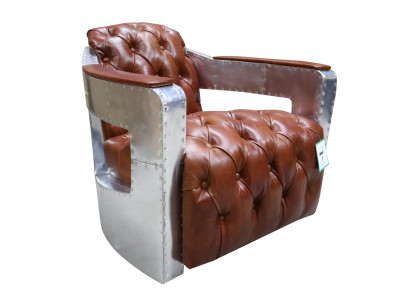 Chesterfield poltrona Bottone Chiuso Sedersi Shabby Vintage Tan Pelle Vera