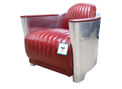 Pelle vera, poltrona in alluminio color cognac, poltrona da aereo aviator, nuova.