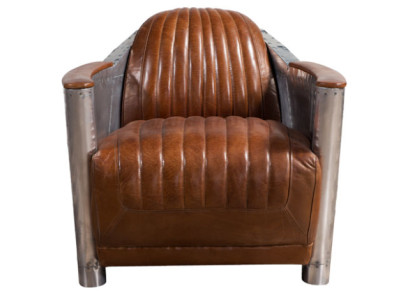 Poltrona in vera pelle Divano Divano club Lounge Retrò Aviatore Vintage Alluminio Aeroplano