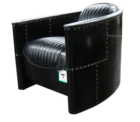 Divano poltrona club Lounge vintage in alluminio aeronautico retrò in vera pelle.