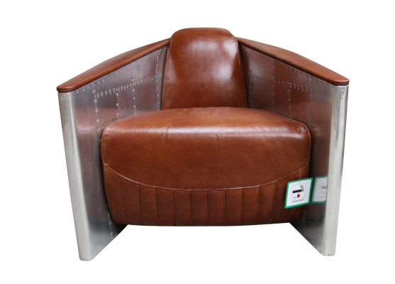 Divano poltrona in pelle vera divano club Lounge Aviator Vintage Alluminio Aereo Retrò