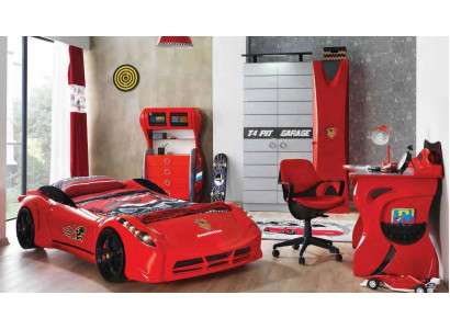 Camera da letto per bambini Set auto Letto Armadio Cassettiera Scrivania Mobili da ragazzi 4 pezzi