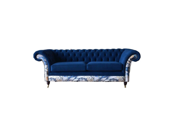 Chesterfield divano in velluto blu reale imbottito, seduta lounge divani.