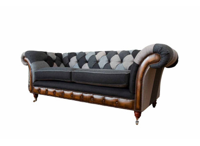 Design Divano Imbottito 3 Posti Couch di Lusso Tessuto Classico Chesterfield