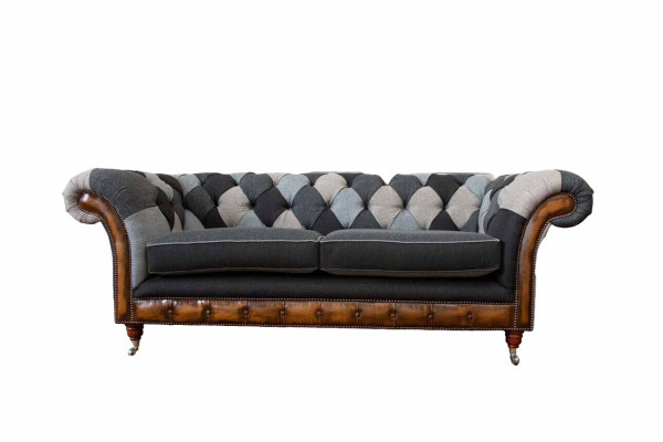 Design Divano Imbottito 3 Posti Couch di Lusso Tessuto Classico Chesterfield