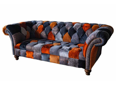Chesterfield divano a 3 posti in velluto tessuto di lusso imbottito, poltrona Big in velluto