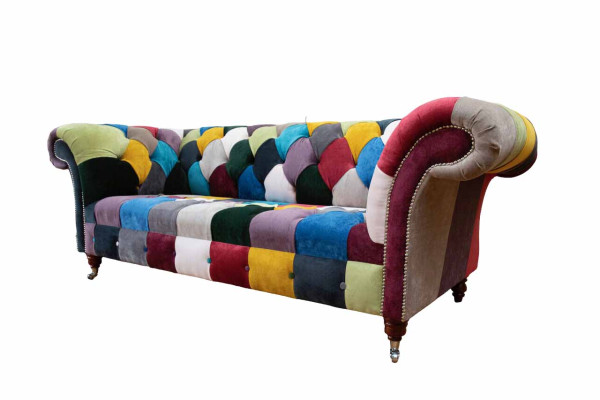 Divano Chesterfield Design Imbottito Multicolore Sedile in Tessuto Divano Soggiorno