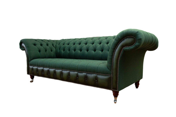 Divano Chesterfield 3 posti in stoffa imbottita in pelle, tessuto nuovo