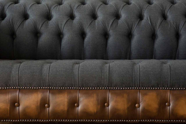 Design Divano Nero 3 Posti Chesterfield in Tessuto - Nuovo Sofà Imbottito