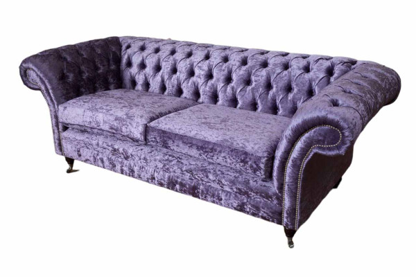 Chesterfield divano a tre posti 3 posti letto in stile soggiorno viola in tessuto.