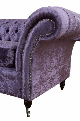 Chesterfield divano a tre posti 3 posti letto in stile soggiorno viola in tessuto.