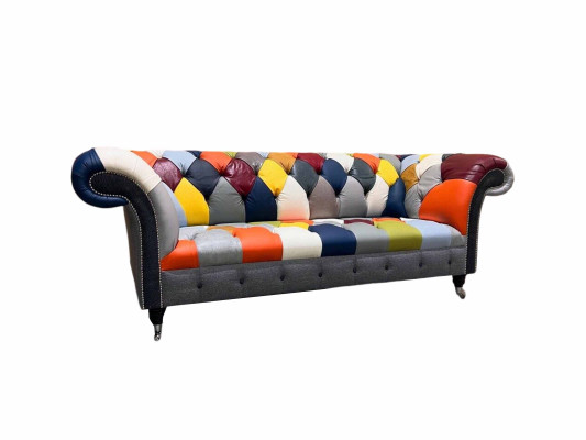 Chesterfield divano a 3 posti in tessuto design imbottito materiale moderno nuovo.