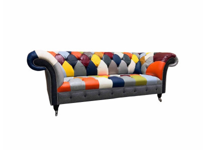 Chesterfield divano a 3 posti in tessuto design imbottito materiale moderno nuovo.