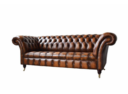 Chesterfield divano a 3 posti in pelle marrone, nuovo.