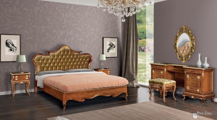 Camera da letto Letto Comodino Tavolo da toeletta Sgabello Letto imbottito Letto matrimoniale Set 5 pezzi