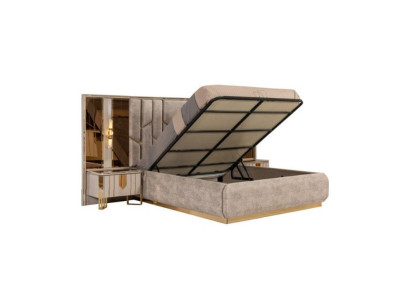 Camera da letto Set letto matrimoniale Comodini 3 pezzi Beige Lusso