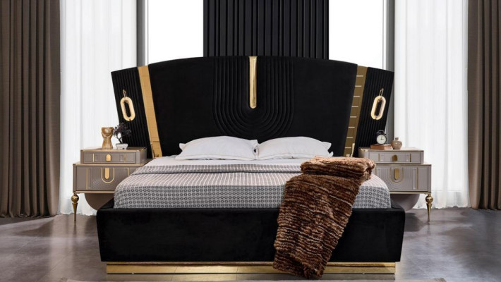 Camera da letto set matrimoniale comodino 3 pezzi lusso nero