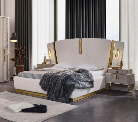 Camera da letto set letto matrimoniale Comò Comodini Bianco 3 pezzi lusso