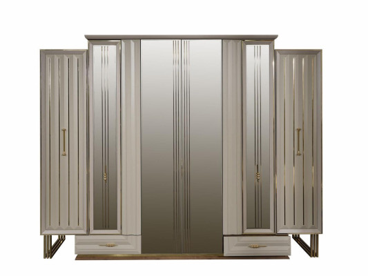 Armadio guardaroba di lusso armadio in legno con specchio beige.