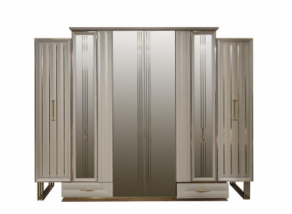 Armadio guardaroba di lusso armadio in legno con specchio beige.