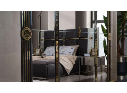 Lussuoso set camera da letto letto matrimoniale comodini grigi armadio letto 4 pezzi
